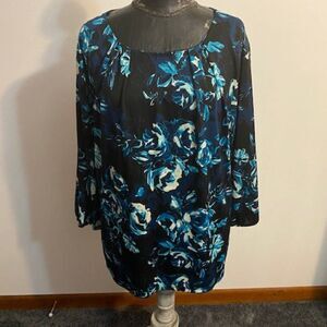 BonWorth Black/Blue 3/4 sleeves Tunic, size 2X